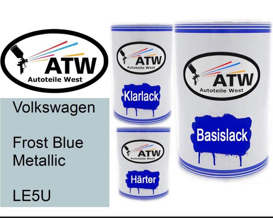 Volkswagen, Frost Blue Metallic, LE5U: 500ml Lackdose + 500ml Klarlack + 250ml Härter - Set, von ATW Autoteile West.